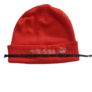 Adidas Originals Red/Orange Knit Beanie Hat | Trefoil Logo | One Size